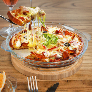 钢化玻璃圆形烤盘披萨鲍鱼盘微波炉烤箱烘培耐热防摔菜盘家用焗饭