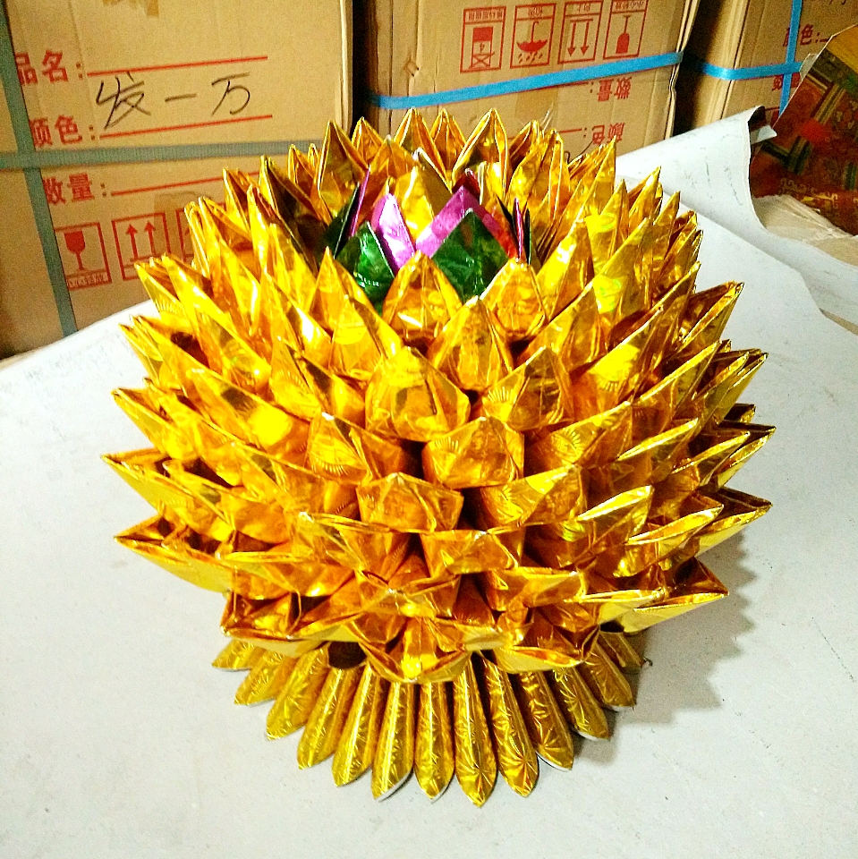 成品发货 精品三角硬卡纸莲花聚宝盆手工制作折纸莲花祭祀佛教品