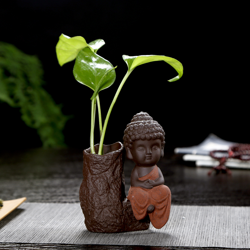 创意紫砂茶宠小和尚 禅意精品摆件茶盘茶桌花器茶道配件水培花瓶