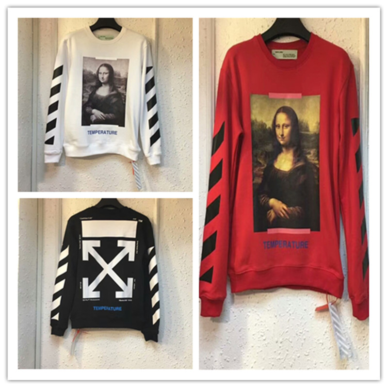 off white卫衣红_owf18ss秋冬新款off蒙娜丽莎油画贴画white圆领长袖