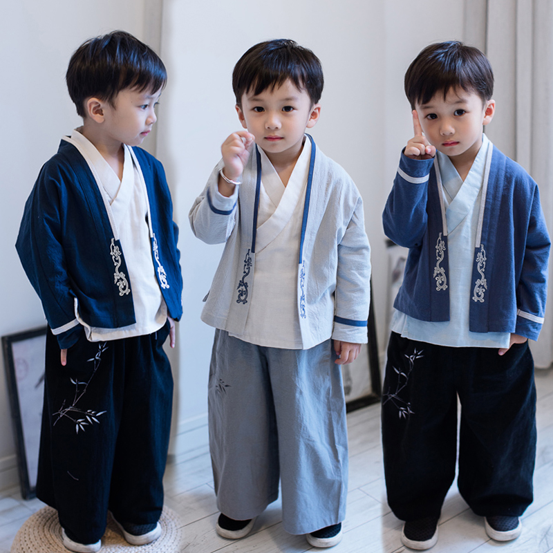 男童汉服新款2018春季童装园服男宝宝棉麻刺绣春款中国风儿童唐装 $