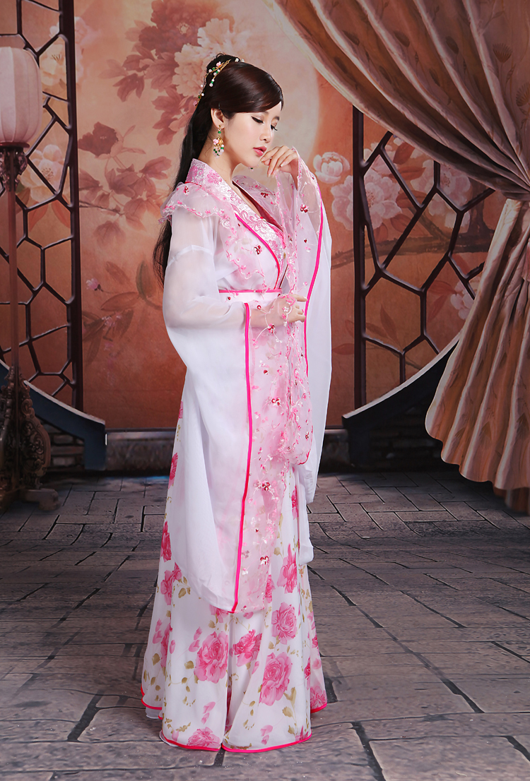新款古装汉服女 雪纺飘逸仙女服装 对襟襦裙 年会演出