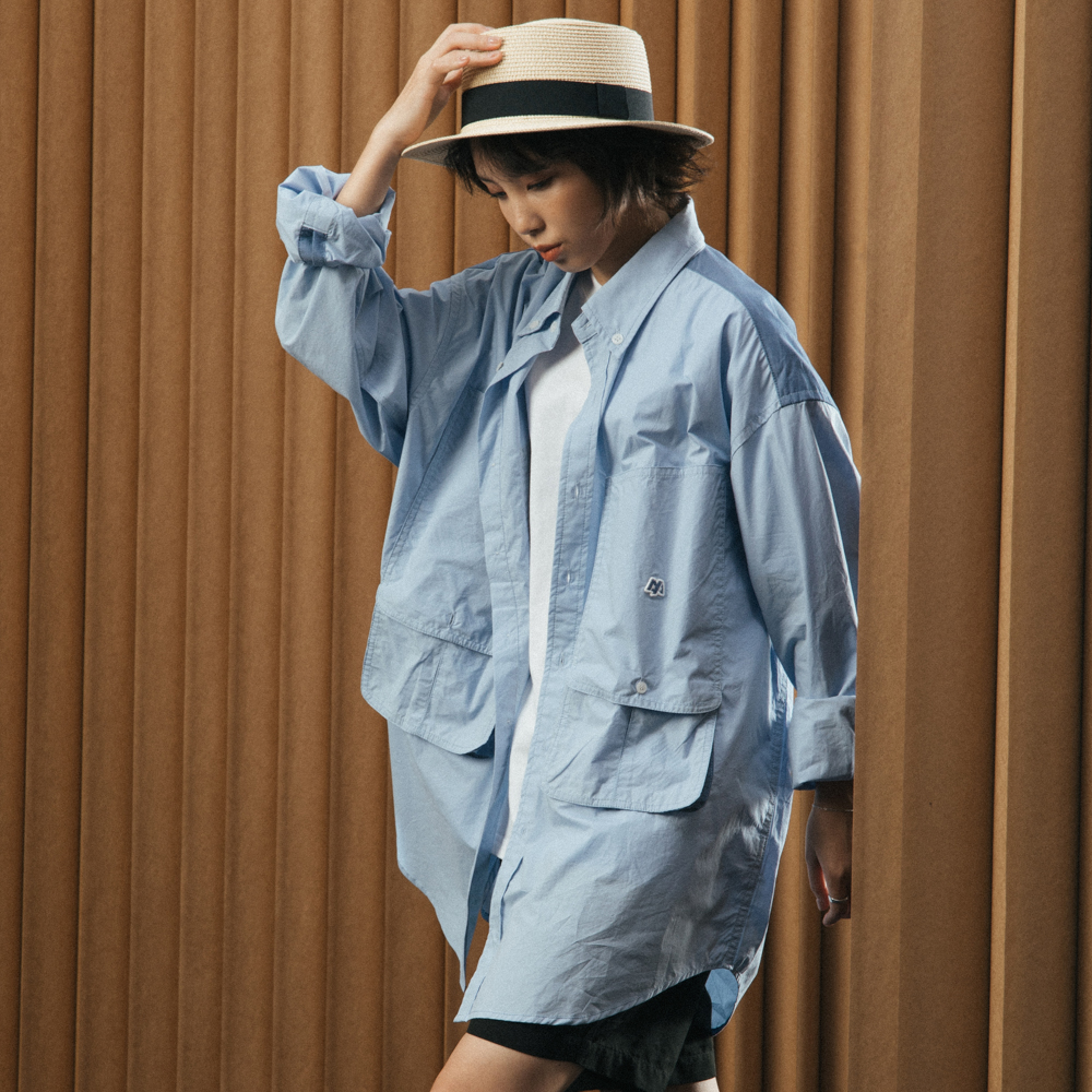 DAKYAM(达人) 22AW 高密府绸猎装口袋拼接撞色纯棉简约长袖衬衫男