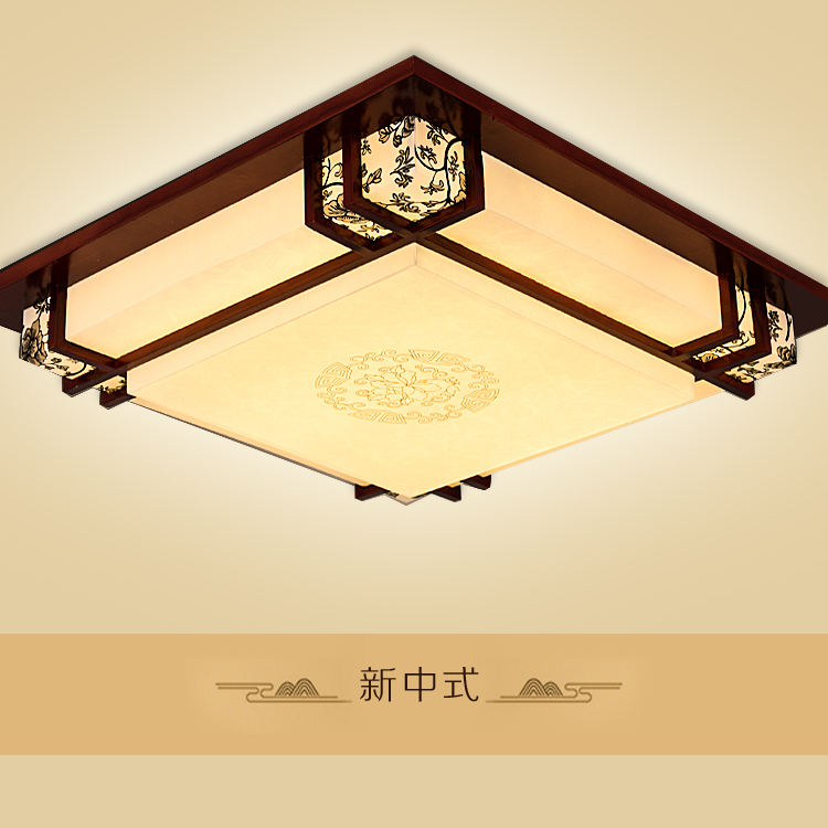 led中式客厅灯吸顶灯卧室灯古典方形复古实木仿古羊皮房间灯具饰