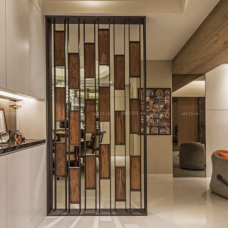 屏风办公室隔断_美式铁艺屏风实木复古隔断创意客厅办公室镂空玄关