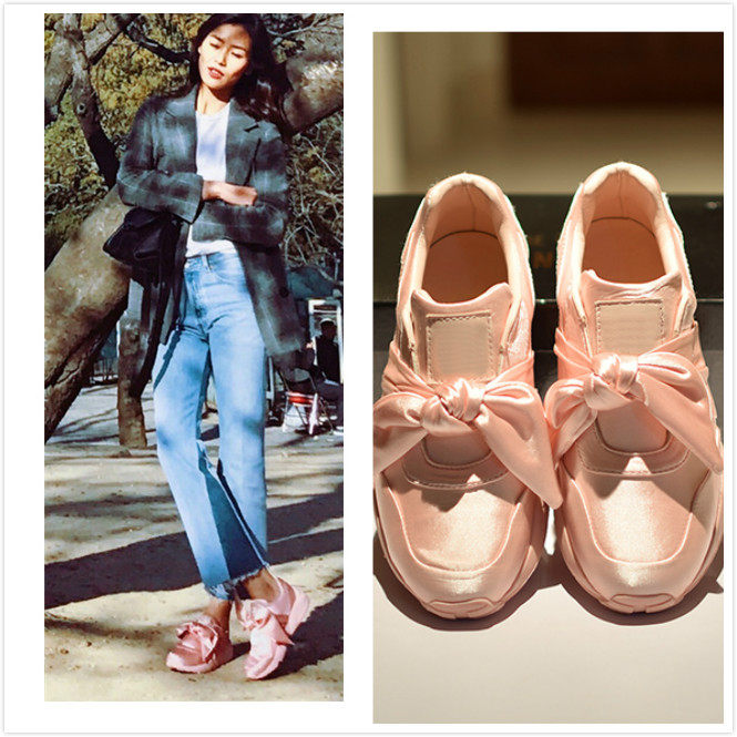 一折蕾哈娜同款松糕鞋_刘雯明星同款丝绸蝴蝶结单鞋蕾哈娜宫廷丝带