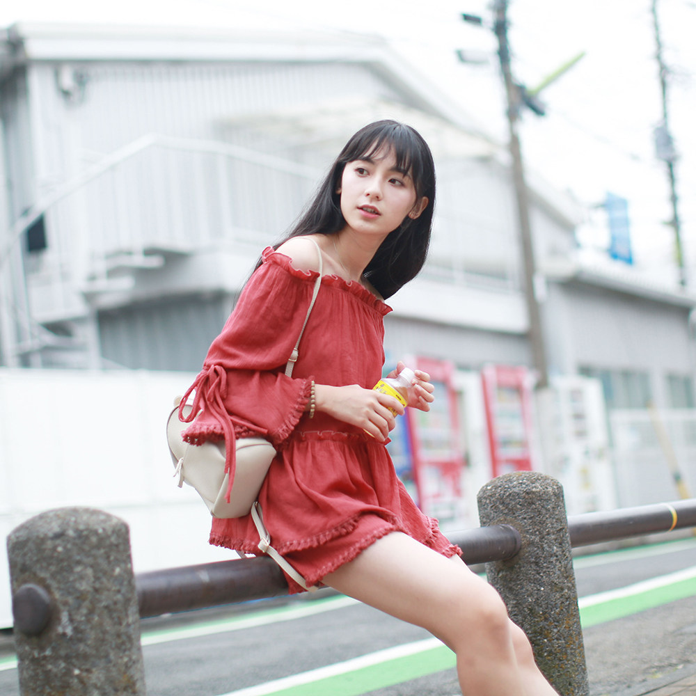 小镇姗姗 豆沙奶冻 简约纯色流苏百搭松紧腰