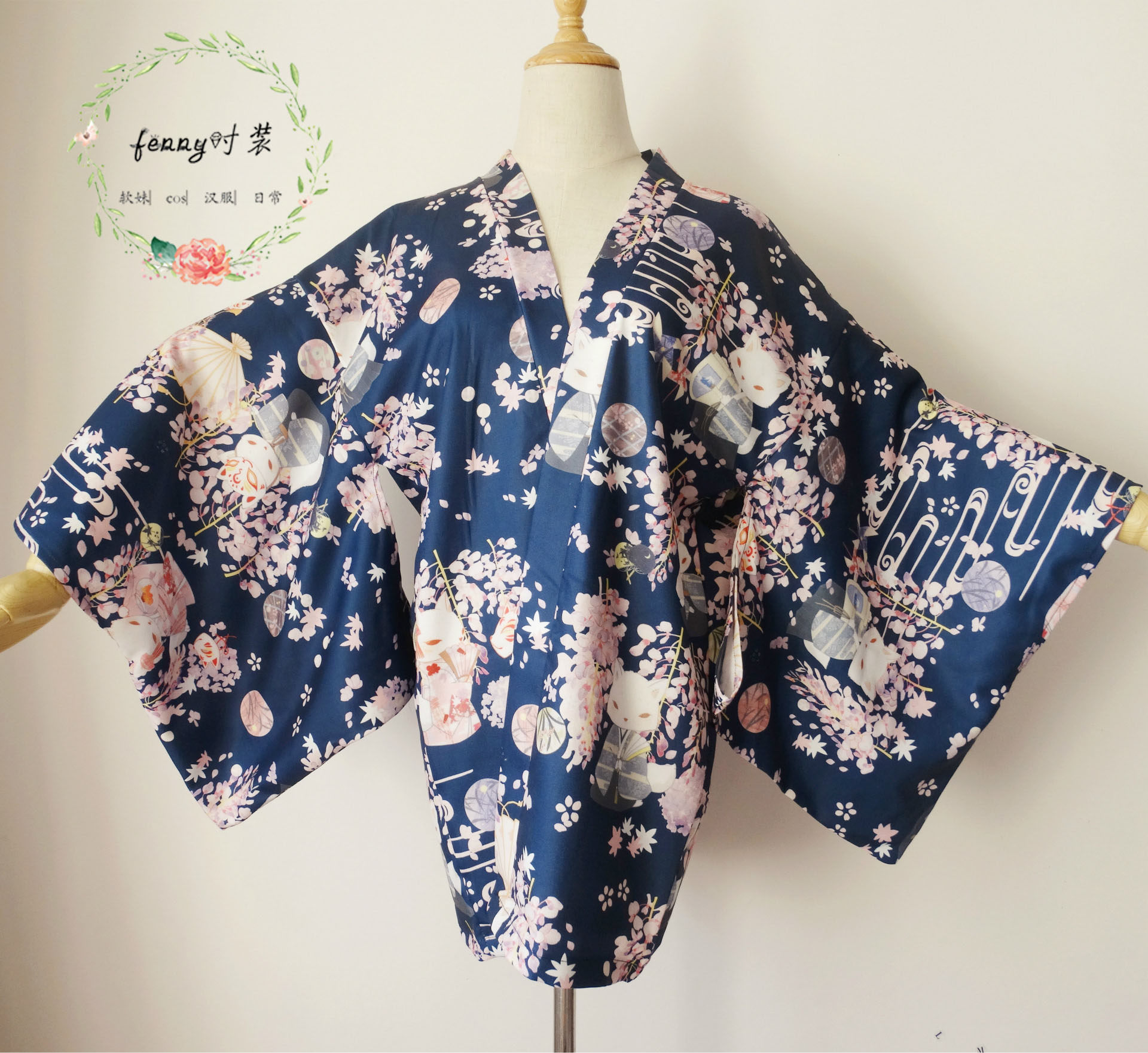 现货包邮 紫藤狐浴衣羽织短裤 日系软妹数码印花防晒百搭外套