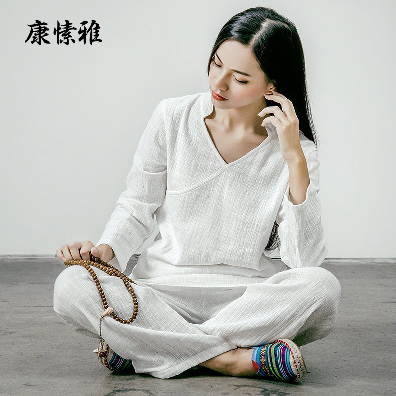 修行佛系衣服女棉麻中国风套装禅意复古女装茶服文艺禅服居士服装