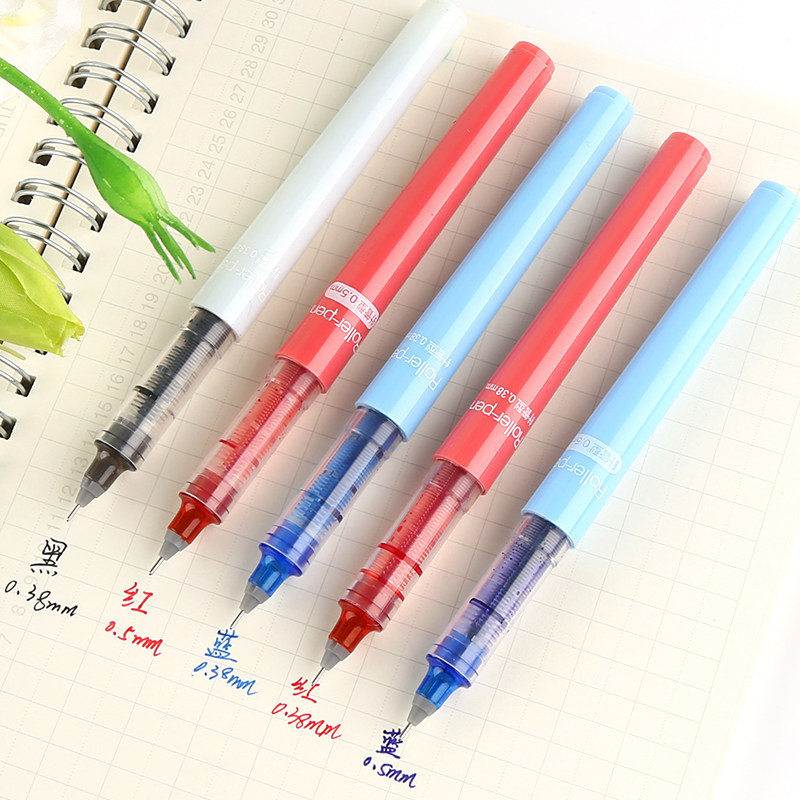 白雪直液式走珠笔0.38中性笔水性黑红笔针管签字笔考试笔文具用品