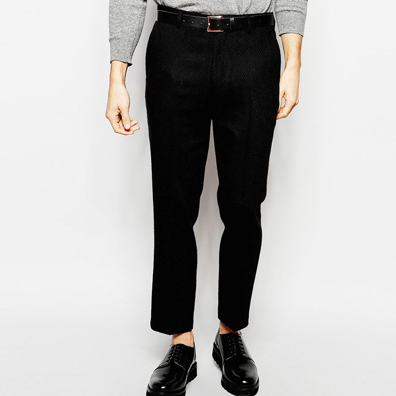 秋冬英伦风男士黑色羊毛呢九分小脚西裤韩版修身西装裤子休闲长裤