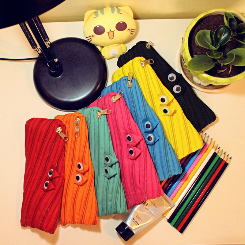 热销原宿笔袋_包邮日本原宿软妹zipper拉链小怪物创意多用收纳笔袋