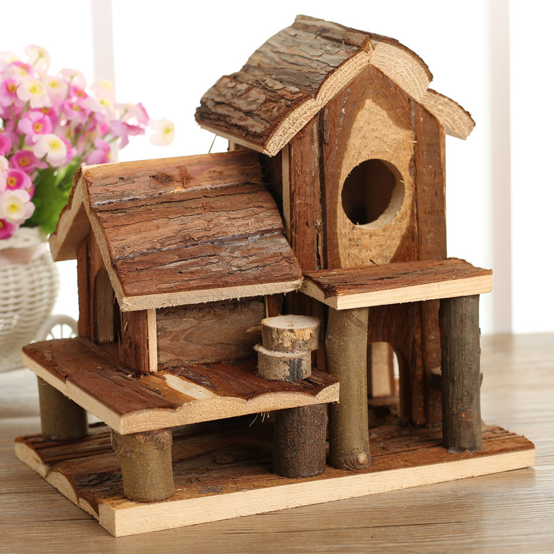 厂家直销环保仓鼠双层豪华别墅木屋 金丝熊笼子 木制爬梯玩具房子