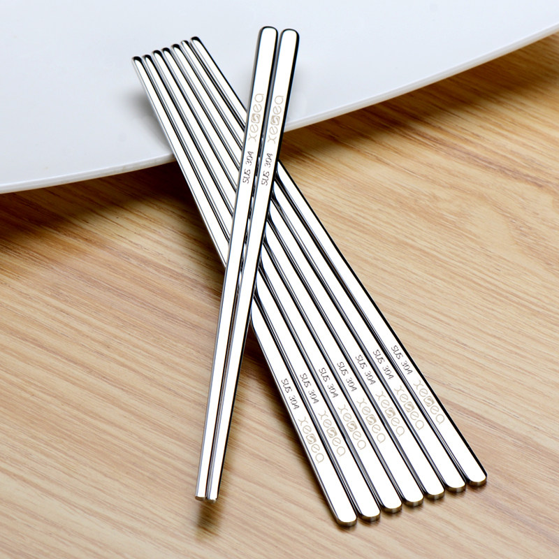 家用_喜诗 304不锈钢韩式实心扁筷韩国加厚家用简约方形筷子酒店餐具