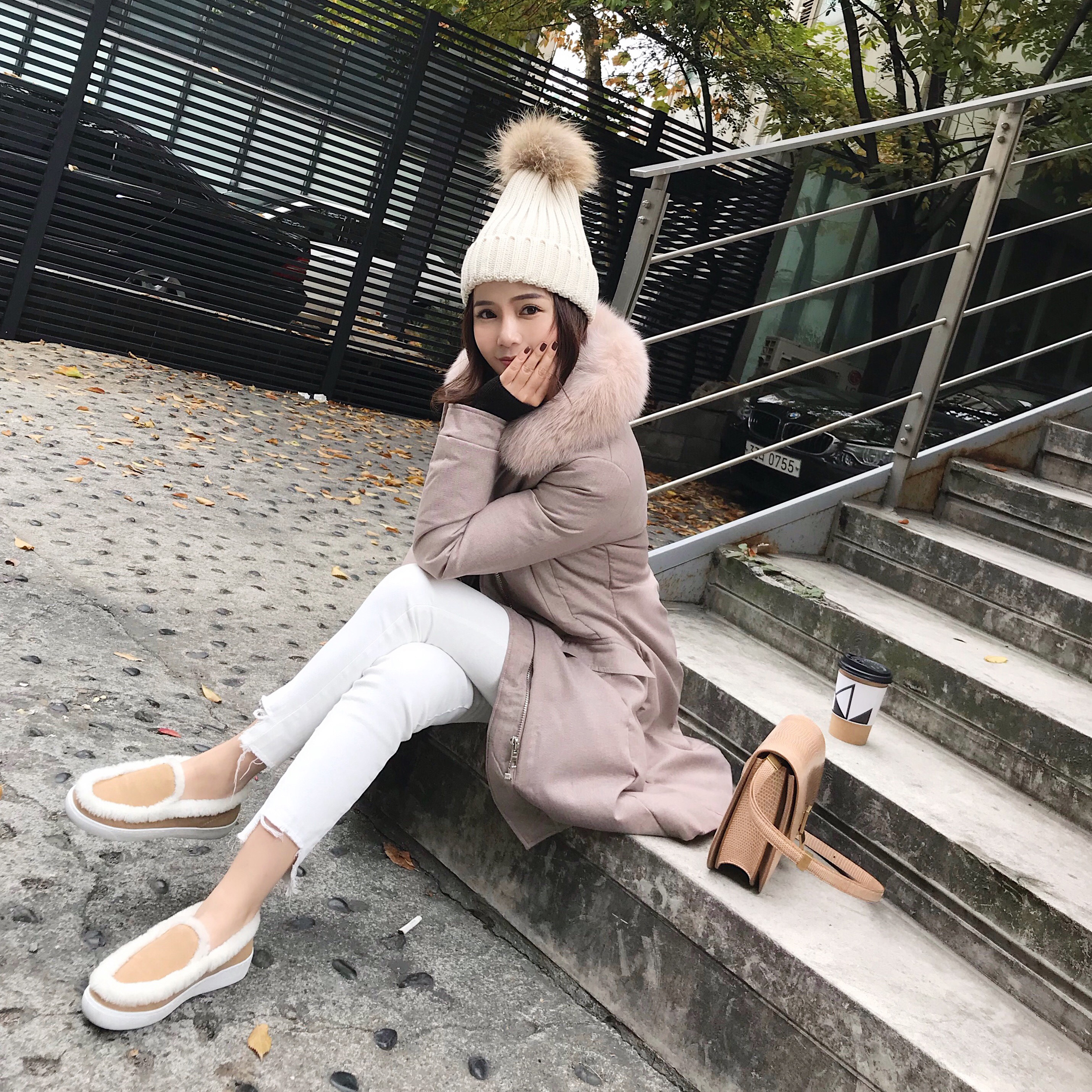 葡萄妈studiolee一脚蹬毛毛乐福鞋豆豆鞋舒适冬季加绒保暖棉鞋女