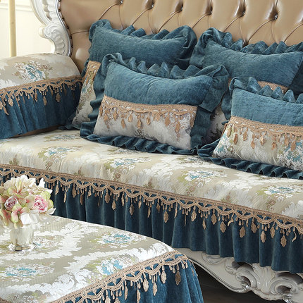 席韵家纺 春夏秋冬四季通用欧式提花沙发套蕾丝垂边布艺沙发套沙_7折