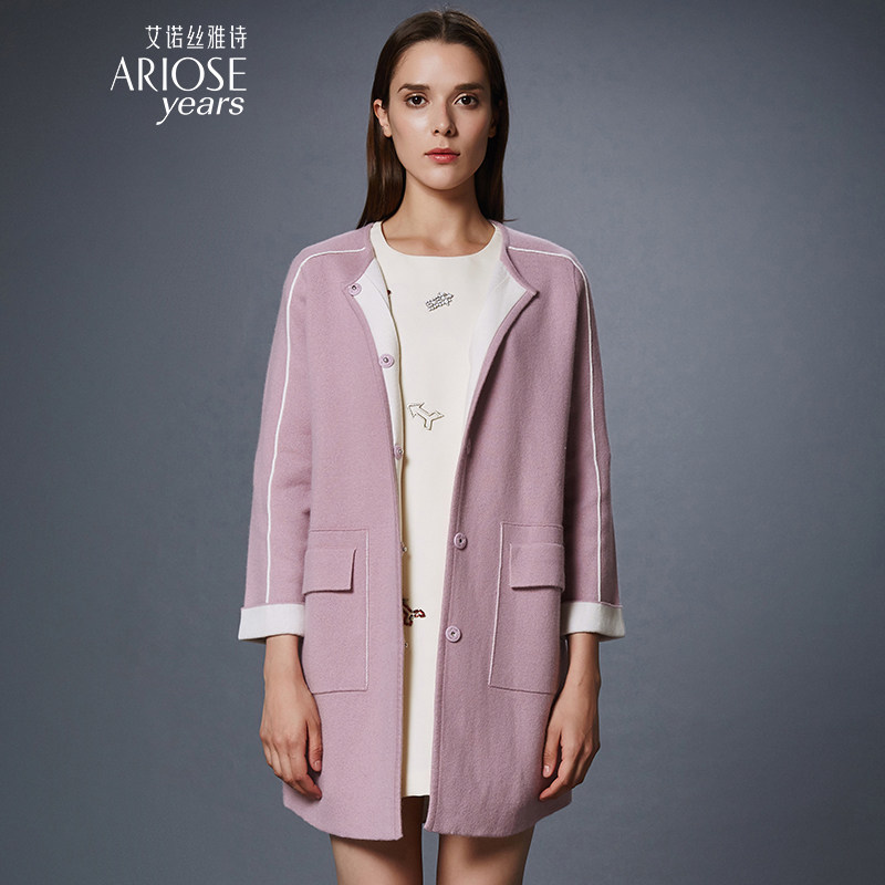 艾诺丝雅诗春装新品直筒单排扣女款开衫毛衣中长款针织风衣