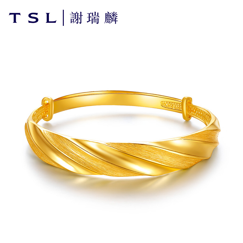 tsl谢瑞麟黄金手镯女款个性简约拉麻花足金镯子结婚礼物手饰yj602