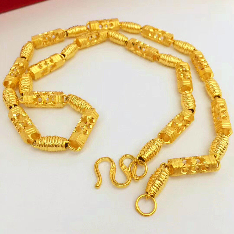 项链男_正品越南沙金项链男六角竹节黄金镀金999不掉色镀金男士空心