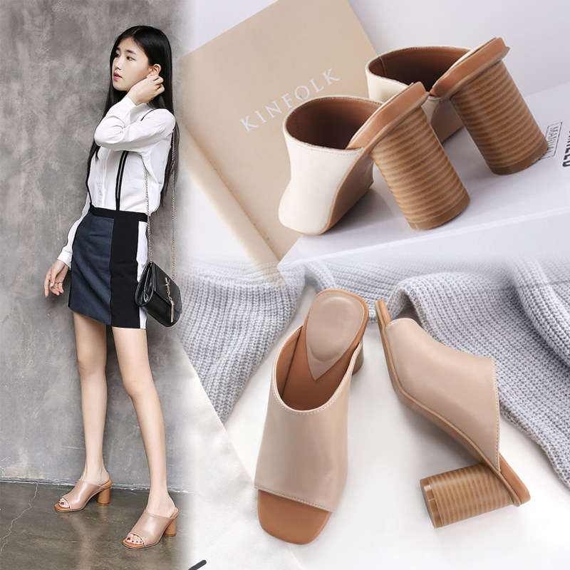 热销半拖鞋女粗跟