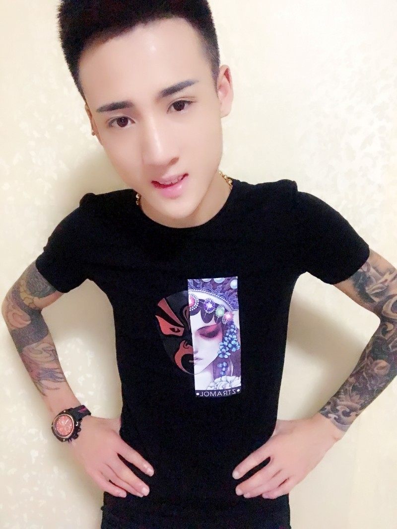 短袖快手红人网红同款男精神小伙修身t恤潮社会青年半袖韩版小衫