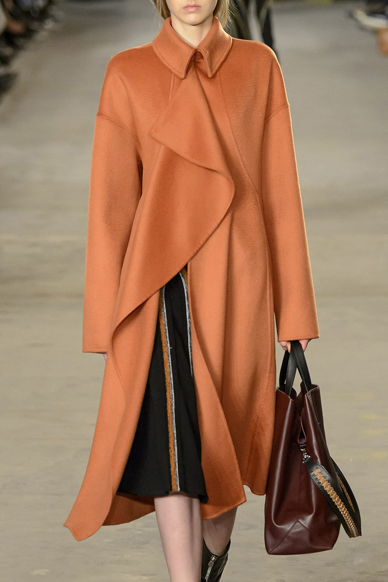 橘色外套女冬_橘色双面尼大翻领羊毛大衣女秋冬时尚羊绒外套秀场款