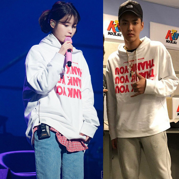 热销吴亦凡同款衣服卫衣_iu李知恩吴亦凡同款thank you 字母印花卫衣