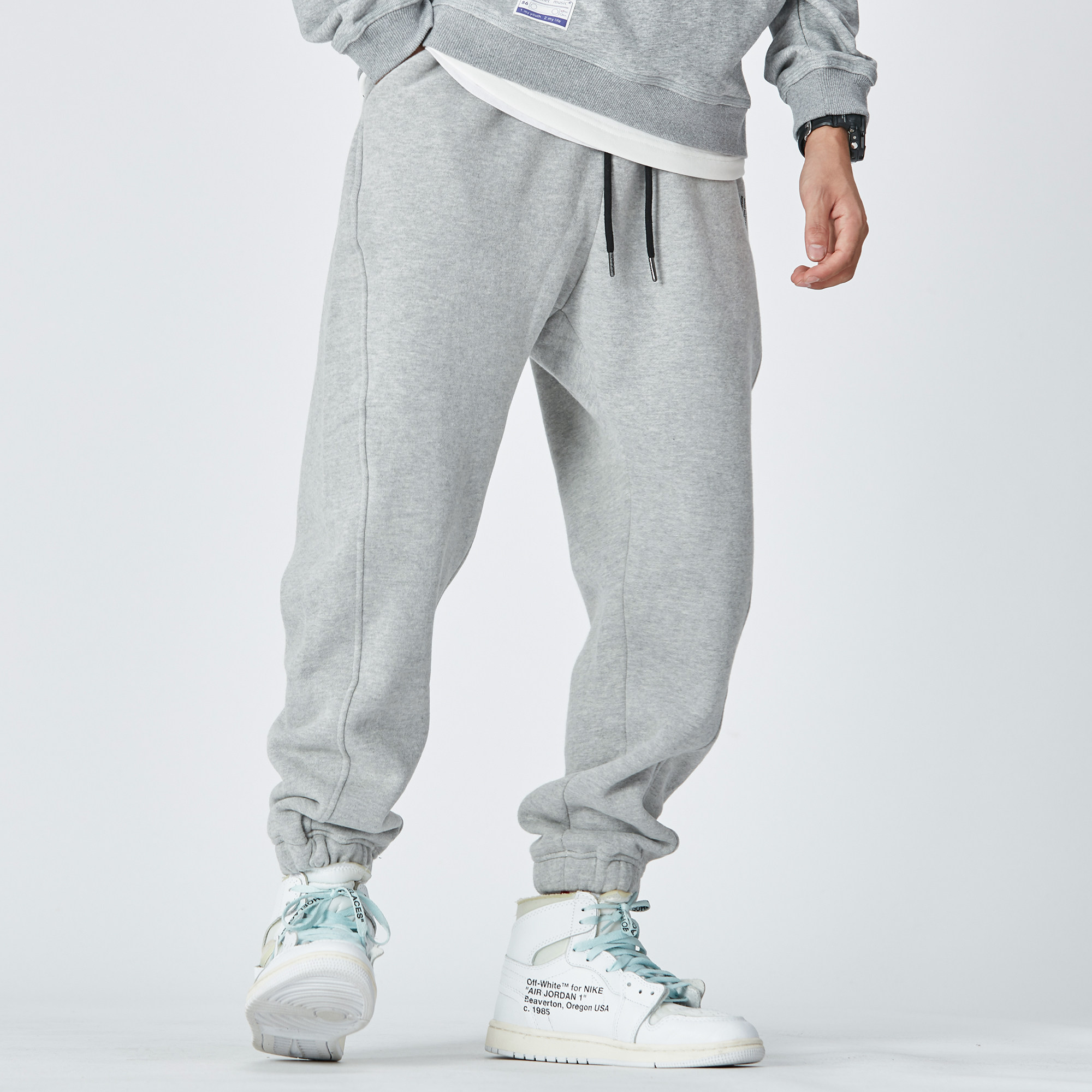 秋冬日系简约加绒港风百搭休闲卫裤加厚基础款多色运动裤子优惠券