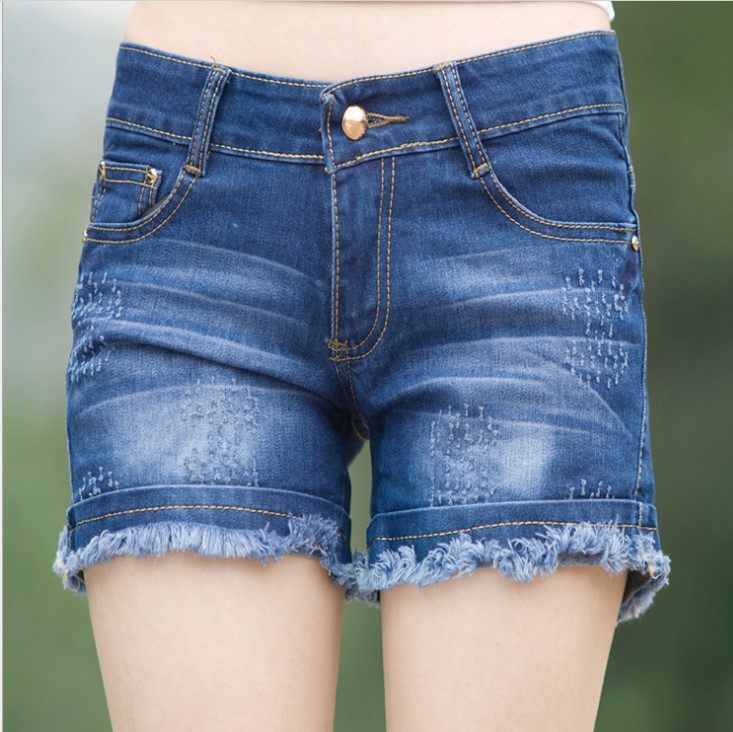 mm加大码牛仔裤_2019女夏天修身中牛仔裤衩加大码胖mm33 34 35 36码