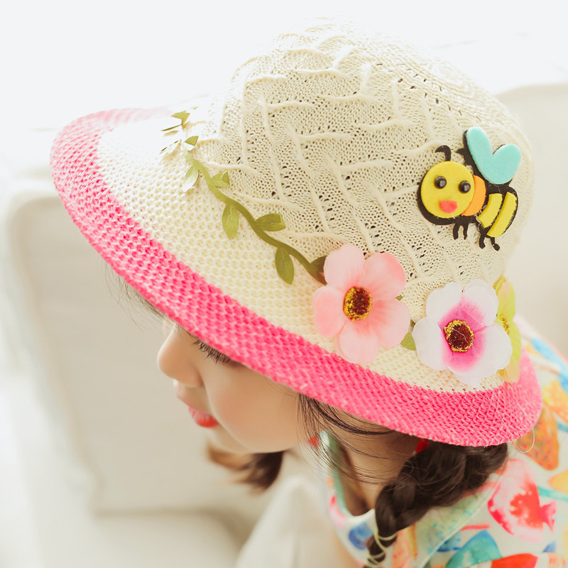 儿童草帽女韩版夏女童沙滩帽女孩遮阳帽公主宝宝太阳帽出游凉帽潮