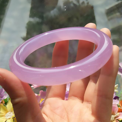 纯天然芙蓉玉圆条玉手镯玛瑙芙蓉玉镯子玉髓冰种圆条手镯粉色