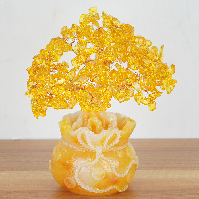小饰品 小礼品 开业_黄水晶招财树摇钱树小创意ins抖音摆件装饰品酒柜