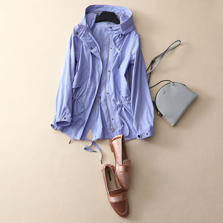 衣另国际 客供纤维面料宽松帽子抽绳中款风衣 冲锋衣四色