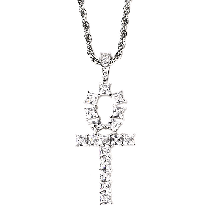纯银十字架吊坠_s925纯银镀白金安可十字架吊坠 配麻花项链 ankh