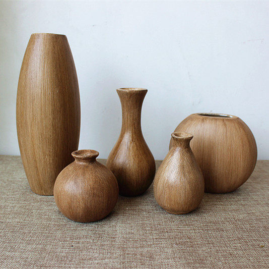 花瓶 欧式 客厅卧室_木质花瓶插花 摆件客厅欧式复古 木插花器 卧室