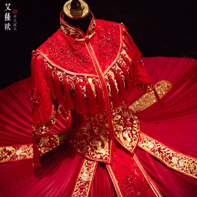 秀禾服秋冬长袖2019新款结婚敬酒服古代婚服新娘中式婚纱龙凤褂裙