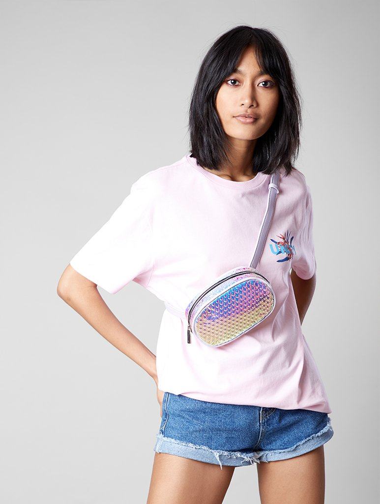 正品代购skinnydip镭射银色炫彩变色纹理泡泡圆点腰包斜