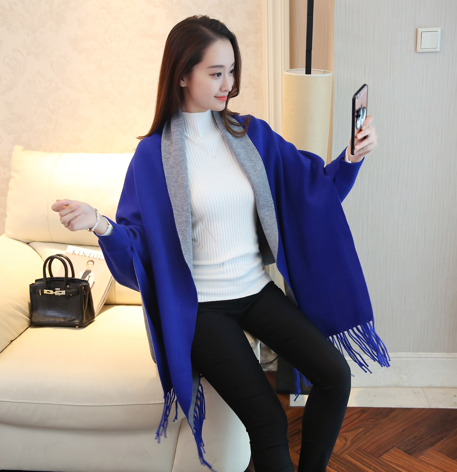 斗篷披肩外套女2017秋装新款毛衣韩版蝙蝠针织衫女士秋季流苏开衫