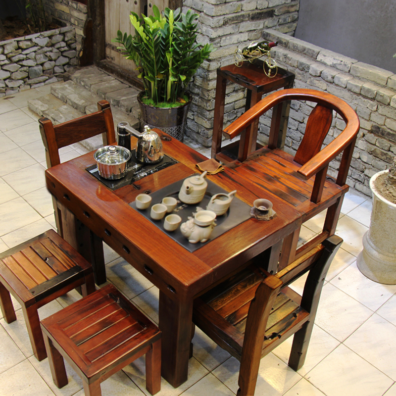 老船木茶桌椅组合全实木中式客厅茶台户外阳台小茶几原生态喝茶桌