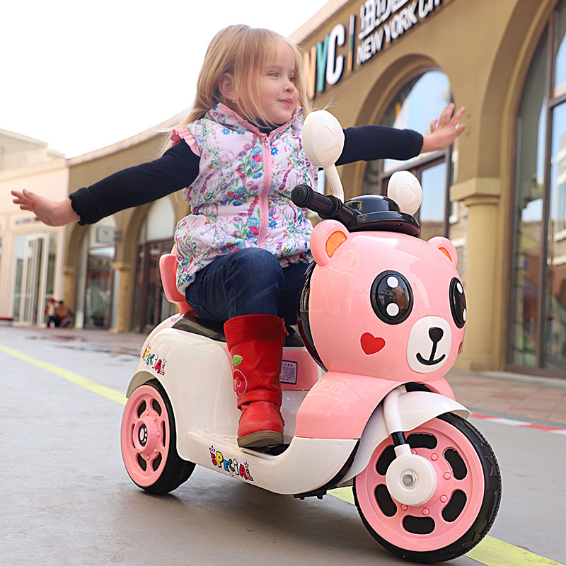 三轮车_网红熊儿童电动摩托车三轮车充电女孩玩具车1-6岁可坐人男孩