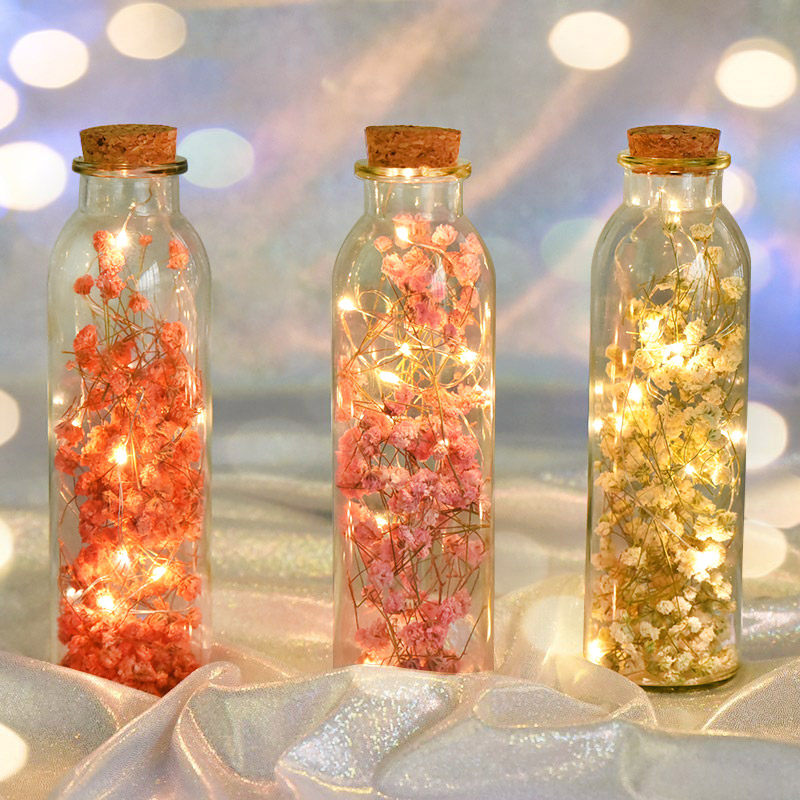 热销星星灯 卧室满天星 梦幻_bling许愿瓶天然干花diy满天星干花灯串