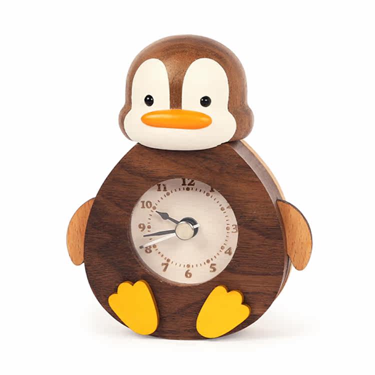 jean台湾文创木质小物企鹅摇摇座钟台钟床头