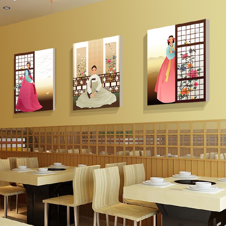 韩国美女仕女图装饰画韩式餐厅饭店挂画料理店烤肉朝鲜墙壁画无框 ￥