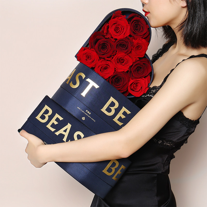 the beast/野兽派 心中的玫瑰心形永生花盒 红色爱心玫瑰礼盒