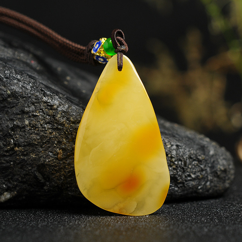 大唐滴翠天然正品半蜜半珀水滴形蜜蜡吊坠男女款 蜜蜡玉坠子挂件