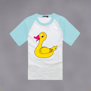 小鸭子图案童装大黄鸭印花夏装新款短袖t恤男童女童儿童班服黄色