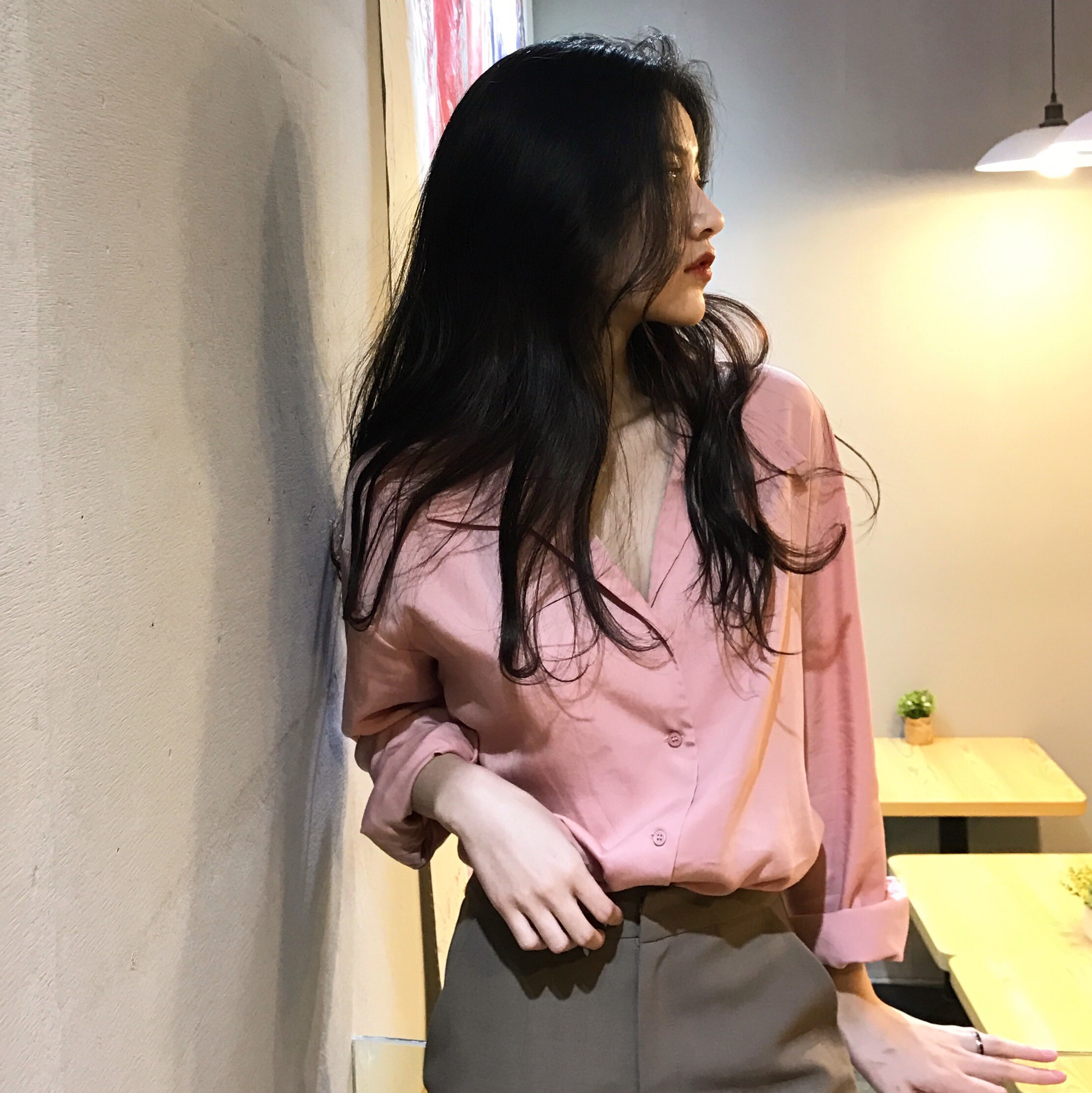 夏季韩国chic风火烈鸟刺绣单排扣宽松气质西装领短袖棉麻衬衫女