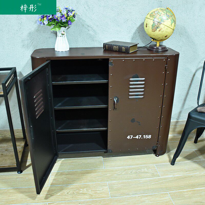 美式鞋柜_复古铁艺鞋柜做旧储物柜过道怀旧鞋架工业风脱落掉漆铁柜