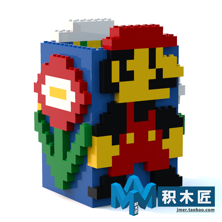 万格正品拼插拼搭积木玩家moc马里奥笔筒办公摆饰送人礼品