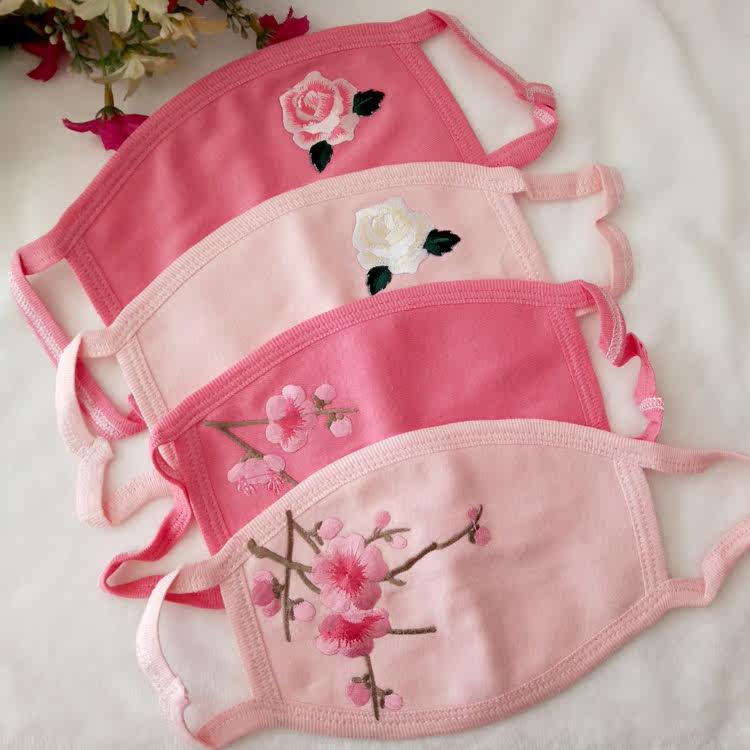 保暖口罩女 纯棉_艳遇原创纯棉三层女秋冬全棉口罩刺绣贴布复古风梅花